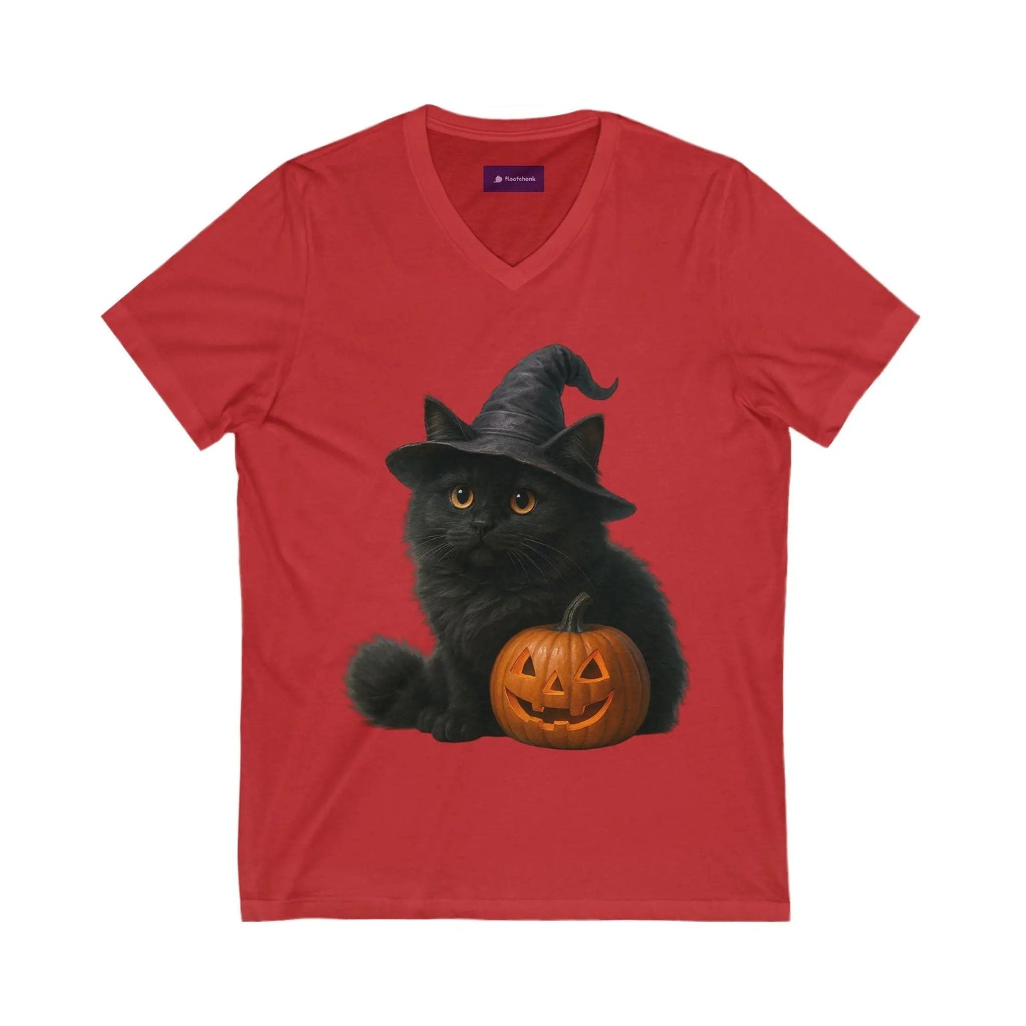 Halloween Cat V-Neck Tee, Funny Cat Shirt, Spooky Pet Lover Shirt, Halloween Costume Tee, Autumn Fashion, Cat Mom Gift - FloofChonk