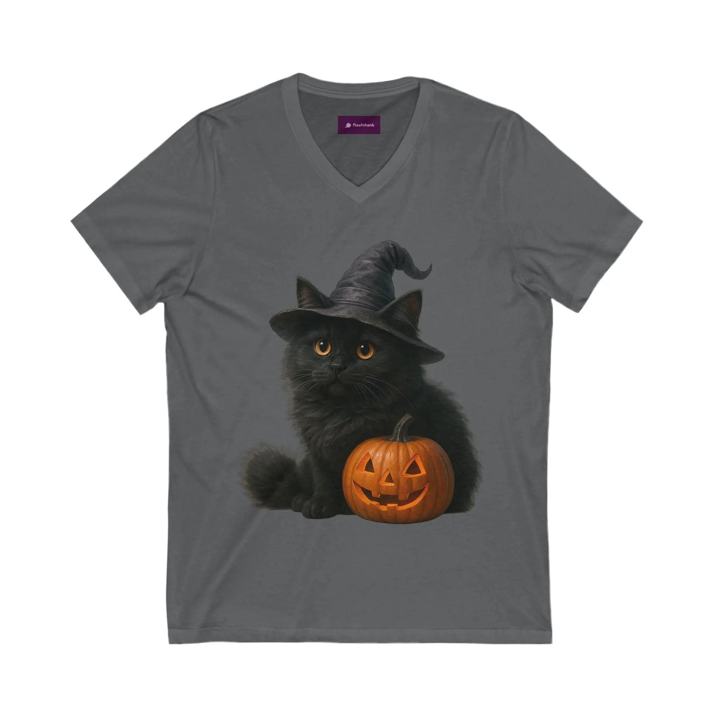 Halloween Cat V-Neck Tee, Funny Cat Shirt, Spooky Pet Lover Shirt, Halloween Costume Tee, Autumn Fashion, Cat Mom Gift - FloofChonk