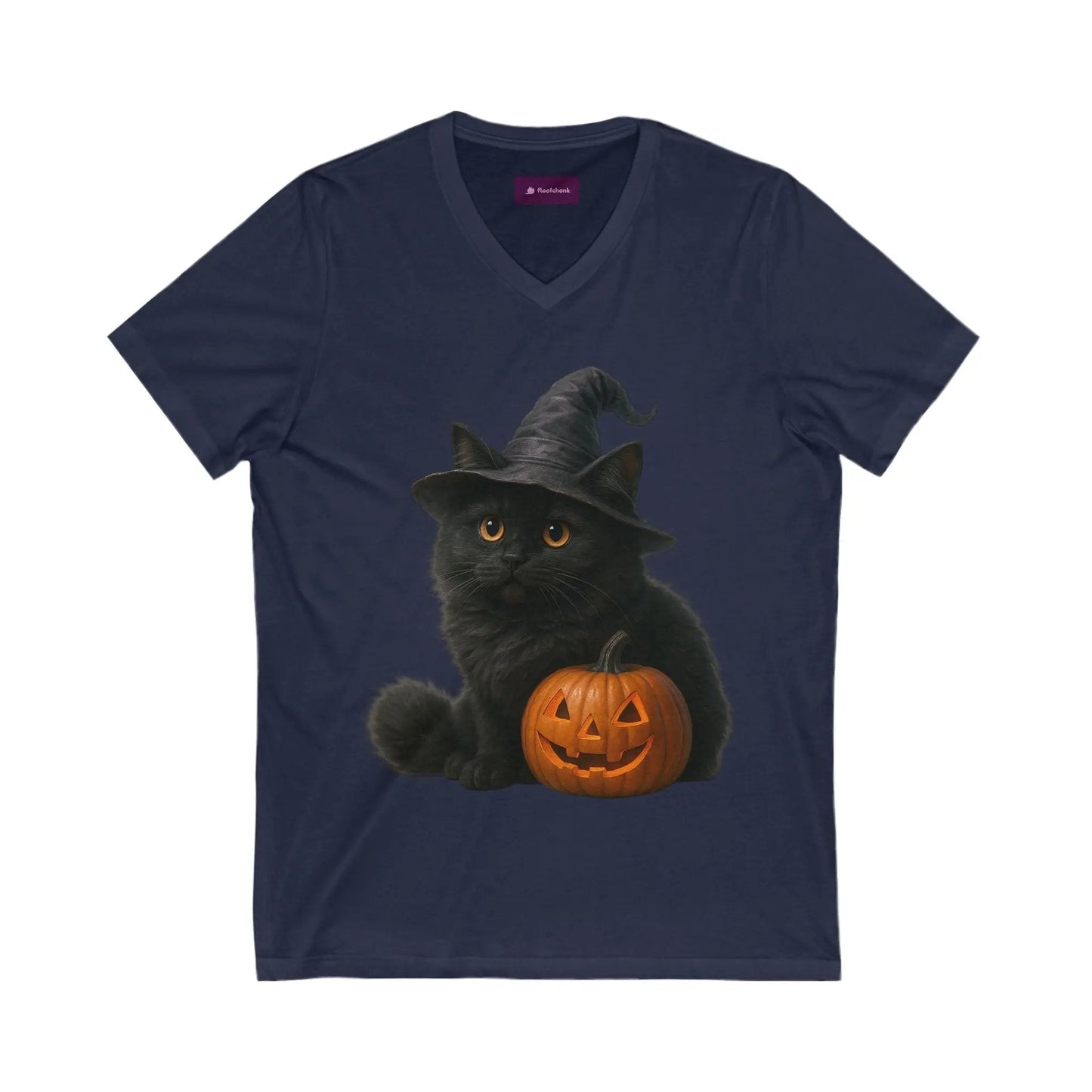 Halloween Cat V-Neck Tee, Funny Cat Shirt, Spooky Pet Lover Shirt, Halloween Costume Tee, Autumn Fashion, Cat Mom Gift - FloofChonk