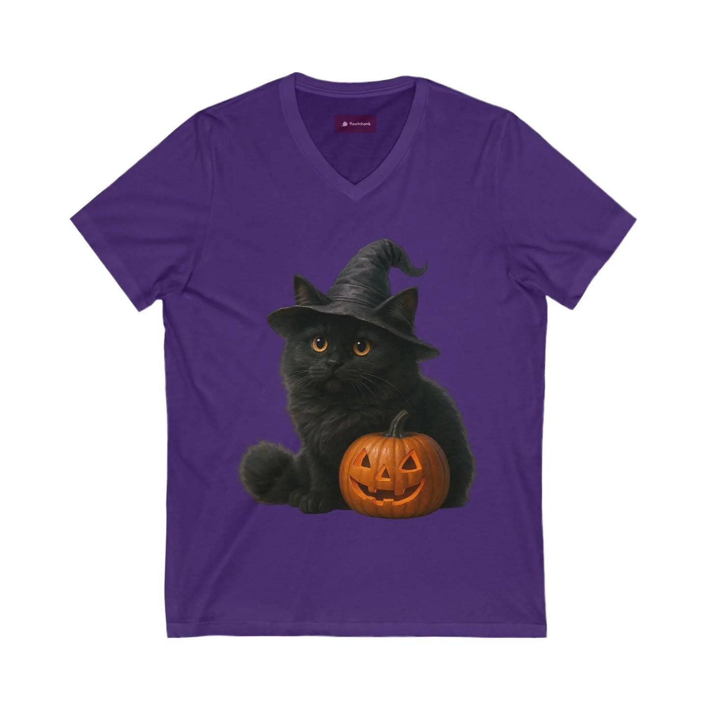 Halloween Cat V-Neck Tee, Funny Cat Shirt, Spooky Pet Lover Shirt, Halloween Costume Tee, Autumn Fashion, Cat Mom Gift - FloofChonk