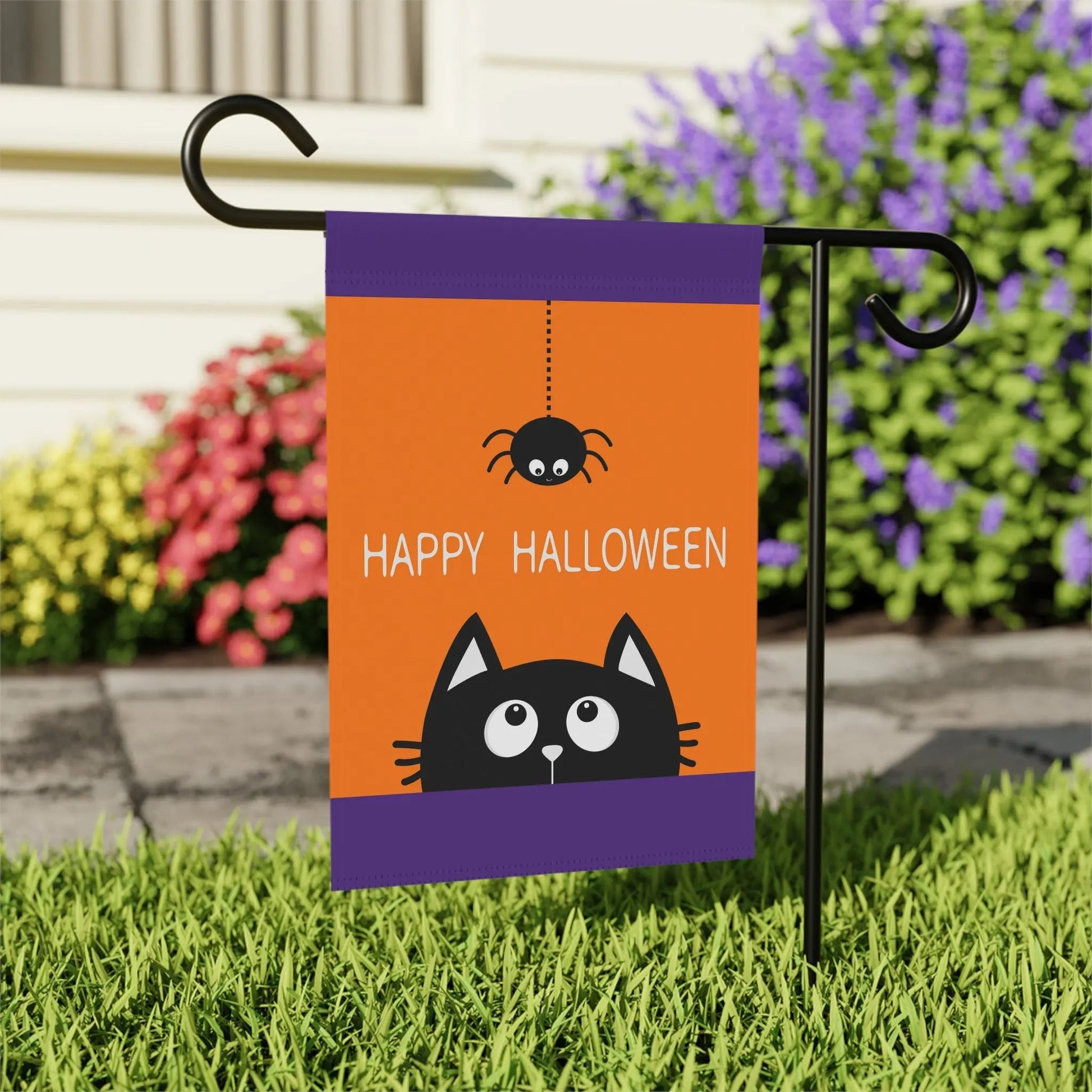Halloween Garden Banner, Spooky Decor, Cat Flag, Outdoor Halloween Home Decoration, Fall Festive Yard Sign - FloofChonk