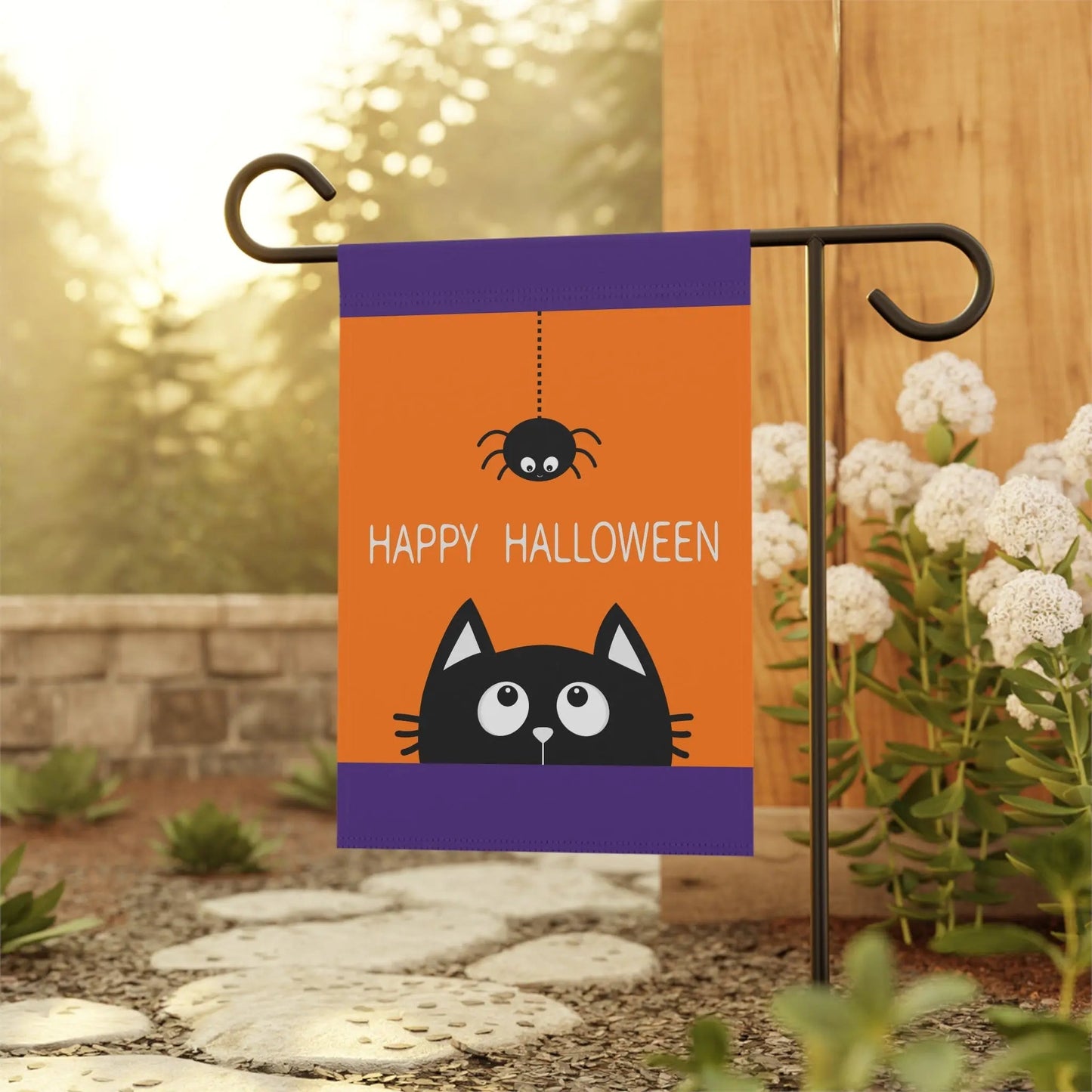 Halloween Garden Banner, Spooky Decor, Cat Flag, Outdoor Halloween Home Decoration, Fall Festive Yard Sign - FloofChonk