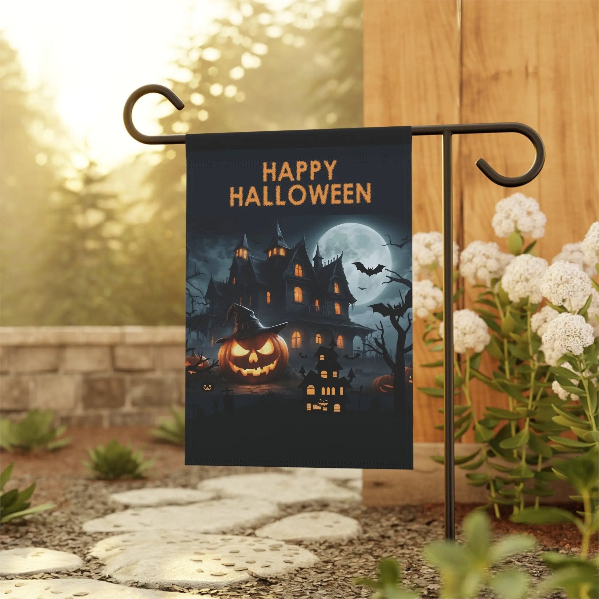 Halloween Garden Banner, Spooky House Decor, Outdoor Halloween Flag, Holiday Yard Sign, Fall Seasonal Decoration - FloofChonk