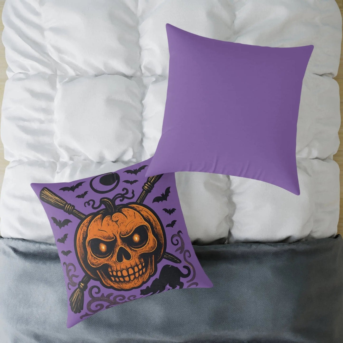 Halloween Skull & Pumpkin Pillow, Spooky Home Decor, Gothic Throw Pillow, Seasonal Accent Cushion, Trick or Treat Gift - FloofChonk
