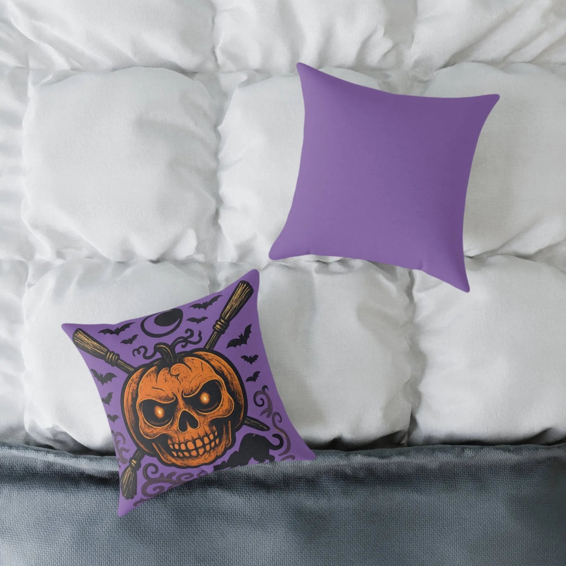 Halloween Skull & Pumpkin Pillow, Spooky Home Decor, Gothic Throw Pillow, Seasonal Accent Cushion, Trick or Treat Gift - FloofChonk