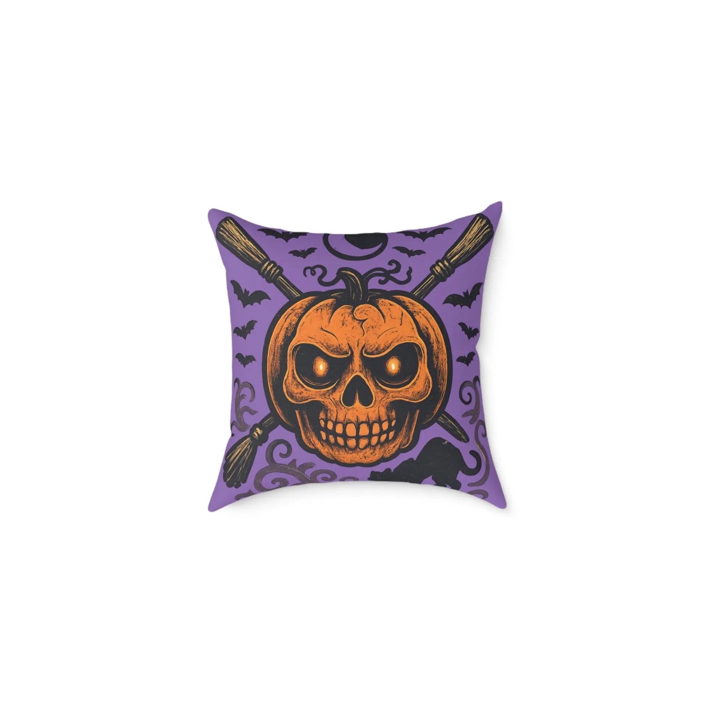 Halloween Skull & Pumpkin Pillow, Spooky Home Decor, Gothic Throw Pillow, Seasonal Accent Cushion, Trick or Treat Gift - FloofChonk