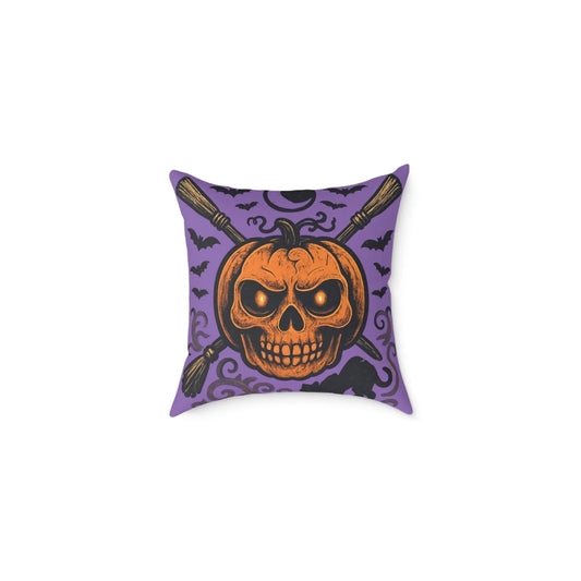 Halloween Skull & Pumpkin Pillow, Spooky Home Decor, Gothic Throw Pillow, Seasonal Accent Cushion, Trick or Treat Gift - FloofChonk