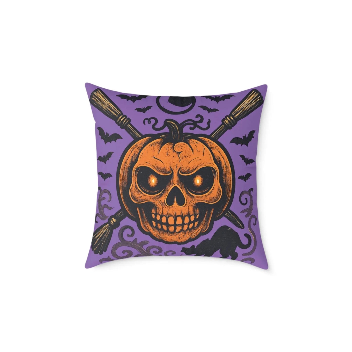 Halloween Skull & Pumpkin Pillow, Spooky Home Decor, Gothic Throw Pillow, Seasonal Accent Cushion, Trick or Treat Gift - FloofChonk