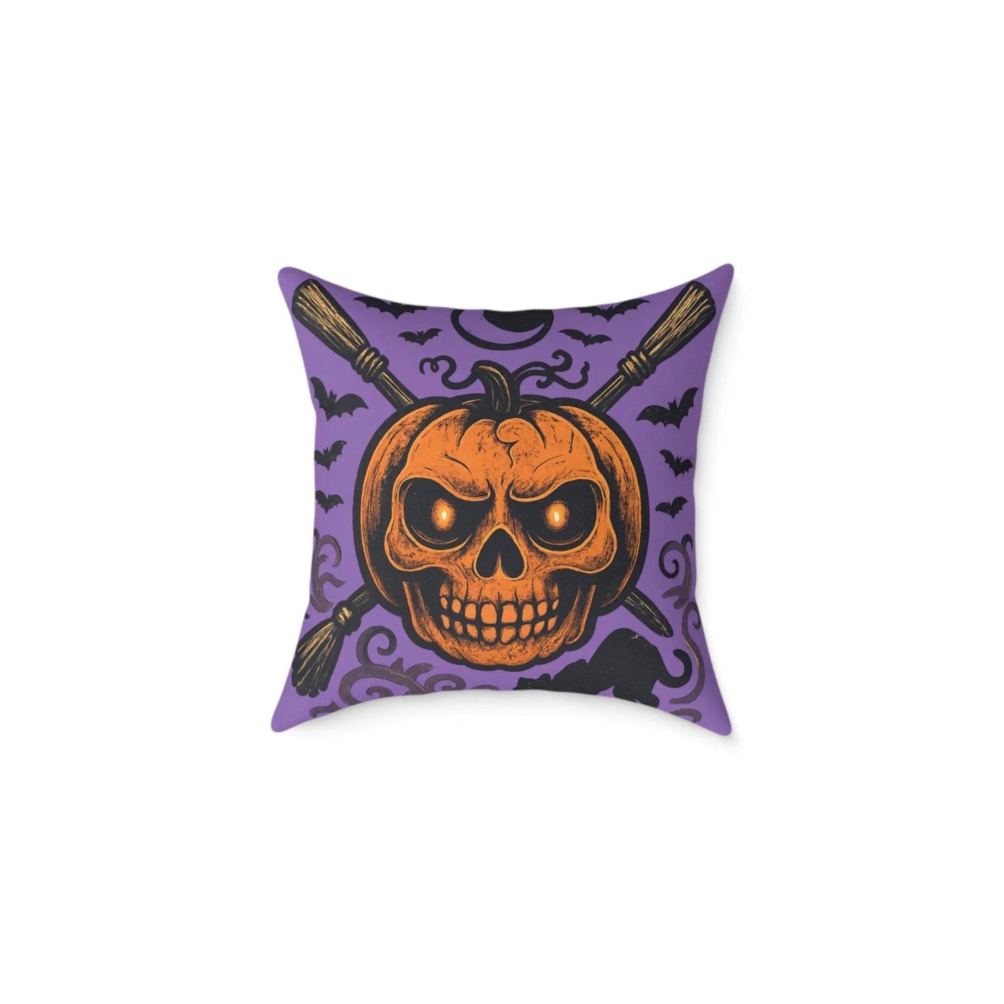 Halloween Skull & Pumpkin Pillow, Spooky Home Decor, Gothic Throw Pillow, Seasonal Accent Cushion, Trick or Treat Gift - FloofChonk