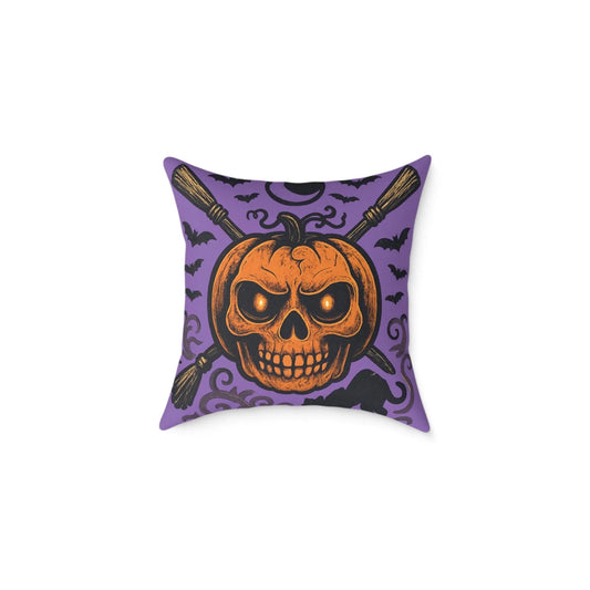 Halloween Skull & Pumpkin Pillow, Spooky Home Decor, Gothic Throw Pillow, Seasonal Accent Cushion, Trick or Treat Gift - FloofChonk