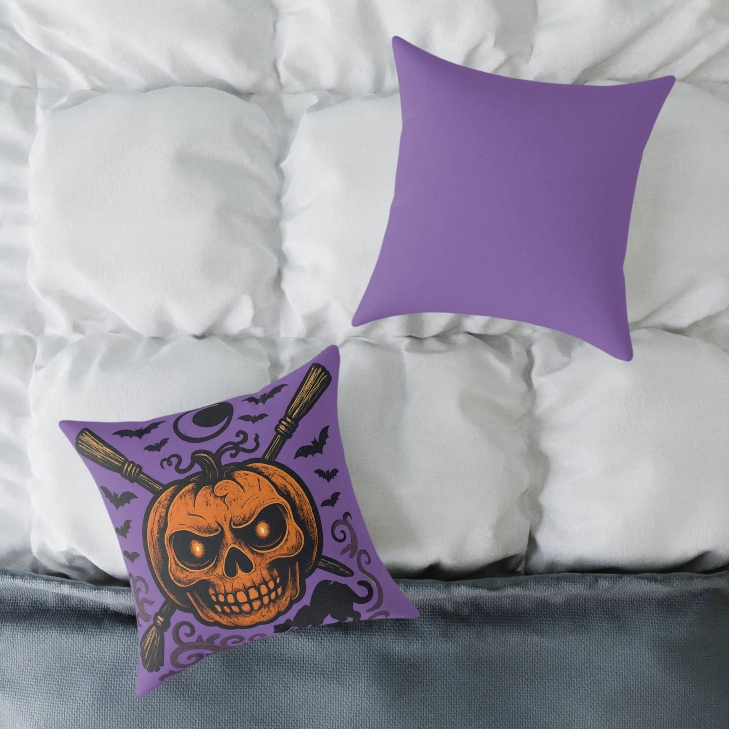 Halloween Skull & Pumpkin Pillow, Spooky Home Decor, Gothic Throw Pillow, Seasonal Accent Cushion, Trick or Treat Gift - FloofChonk