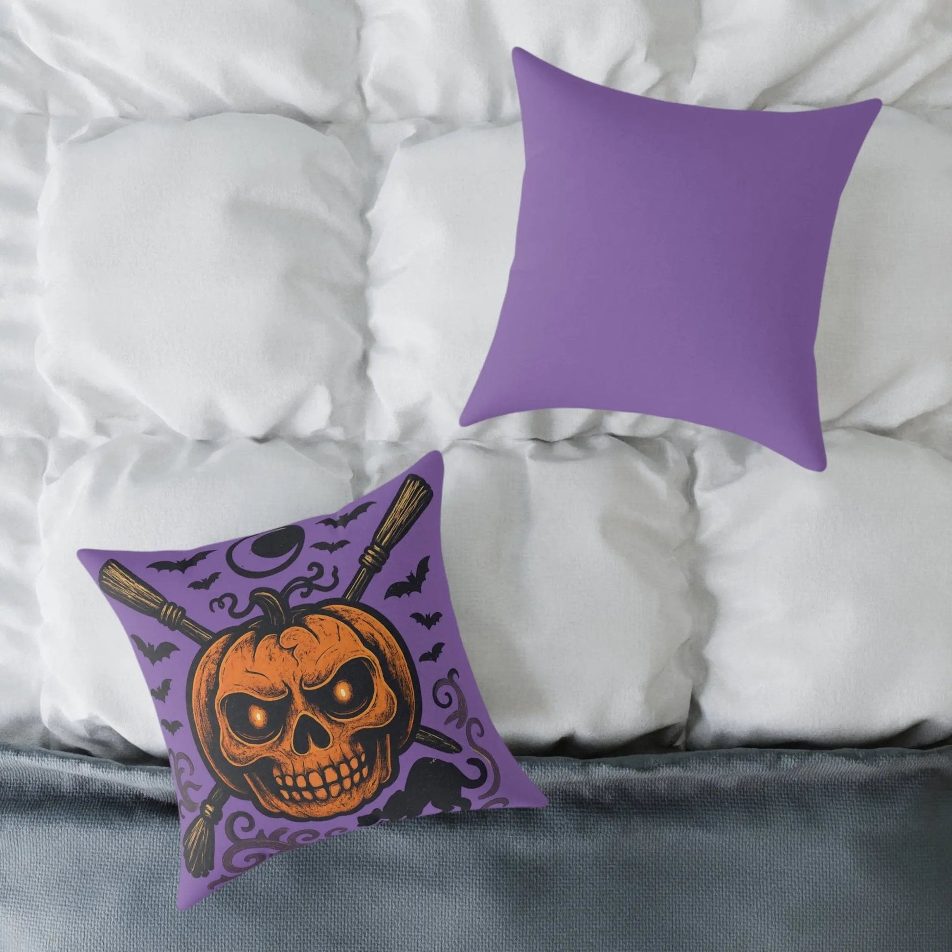Halloween Skull & Pumpkin Pillow, Spooky Home Decor, Gothic Throw Pillow, Seasonal Accent Cushion, Trick or Treat Gift - FloofChonk