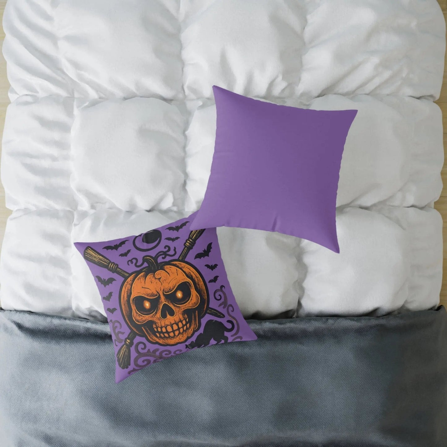 Halloween Skull & Pumpkin Pillow, Spooky Home Decor, Gothic Throw Pillow, Seasonal Accent Cushion, Trick or Treat Gift - FloofChonk