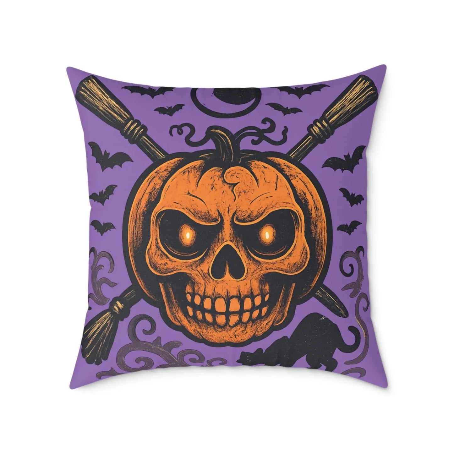 Halloween Skull & Pumpkin Pillow, Spooky Home Decor, Gothic Throw Pillow, Seasonal Accent Cushion, Trick or Treat Gift - FloofChonk