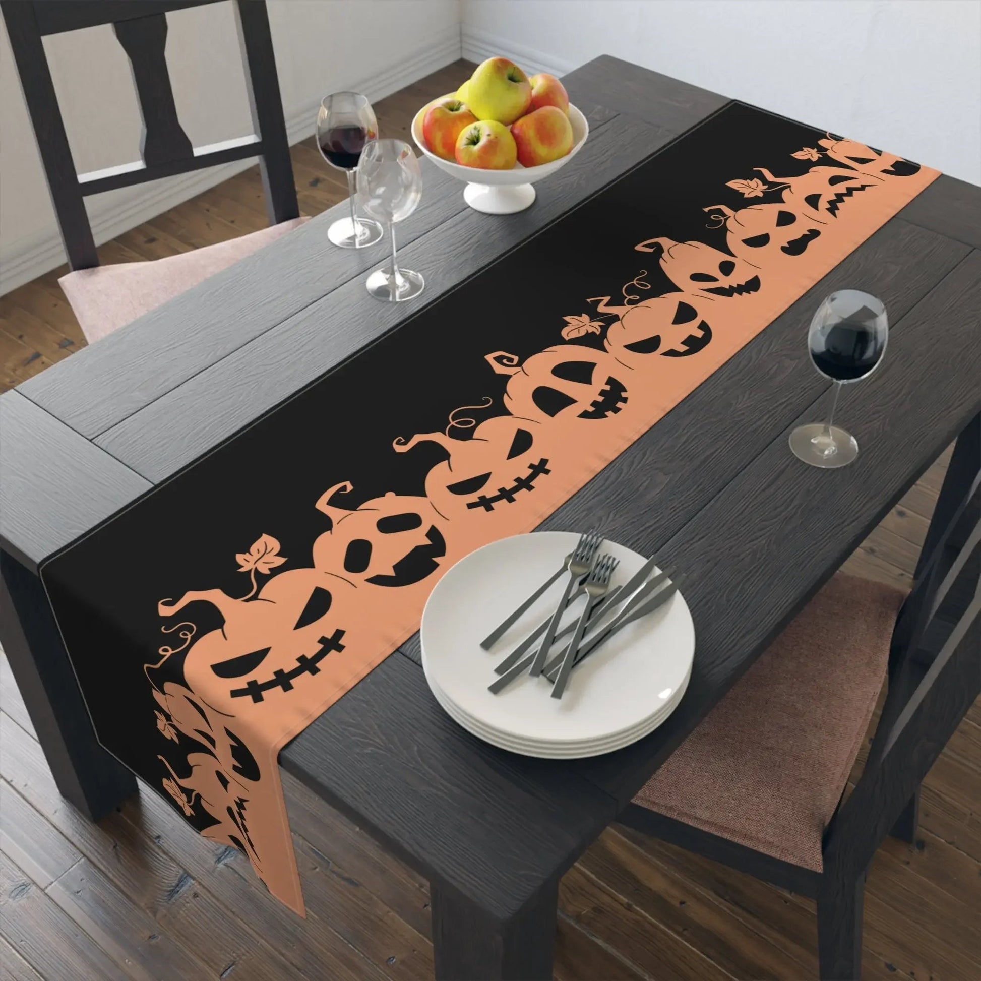 Halloween Table Runner with Pumpkins, Spooky Home Decor, Autumn Dining, Halloween Party, Halloween Table Decor, Seasonal Table Runner - FloofChonk