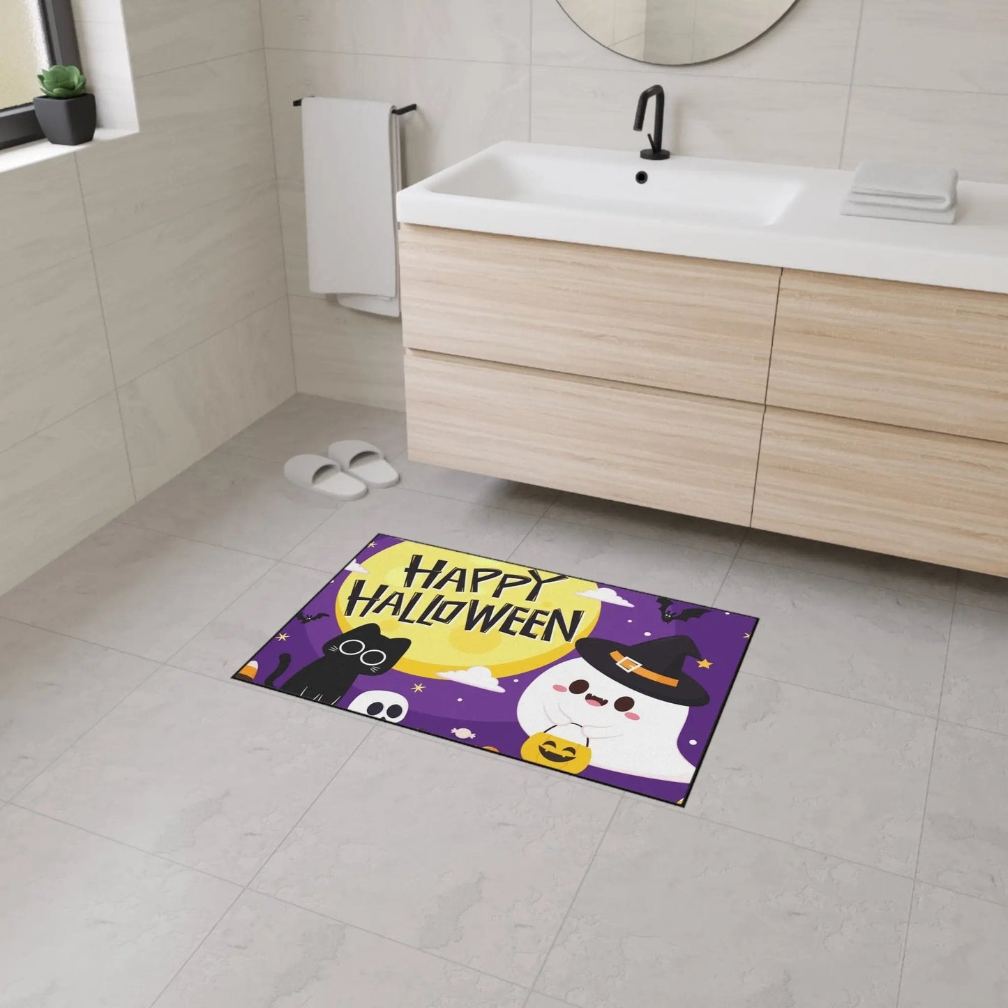 Happy Halloween Floor Mat, Spooky Decor for Entryway - FloofChonk