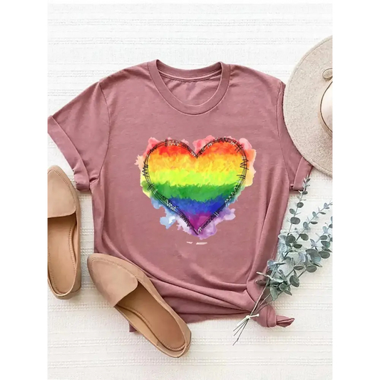 Heart Graphic Round Neck Short Sleeve T-Shirt - FloofChonk
