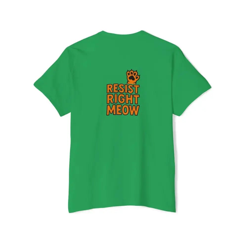 Heavy Cotton Pocket Tee with 'Resist Right Meow' - FloofChonk