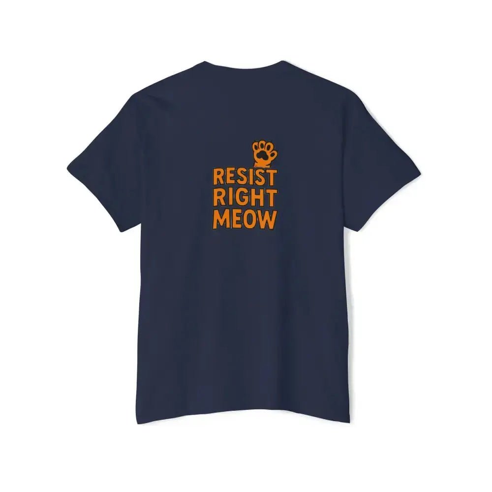 Heavy Cotton Pocket Tee with 'Resist Right Meow' - FloofChonk