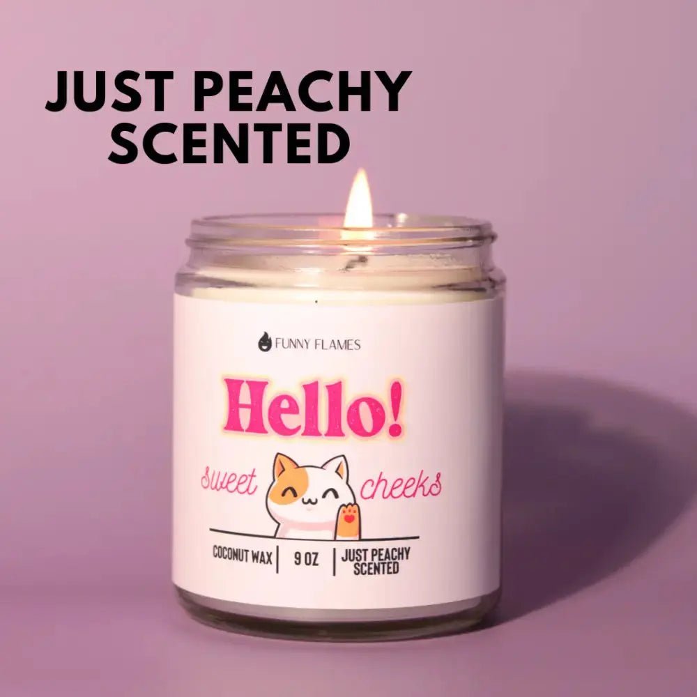 Hello Sweet Cheeks (Funny Cat) Peach Funny Candle - FloofChonk