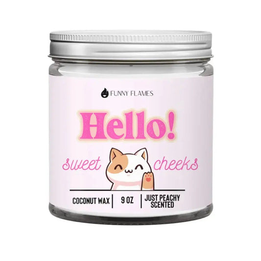 Hello Sweet Cheeks (Funny Cat) Peach Funny Candle - FloofChonk