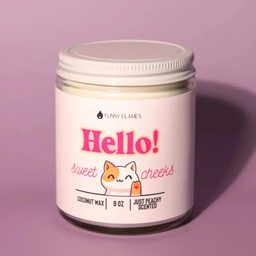 Hello Sweet Cheeks (Funny Cat) Peach Funny Candle - FloofChonk