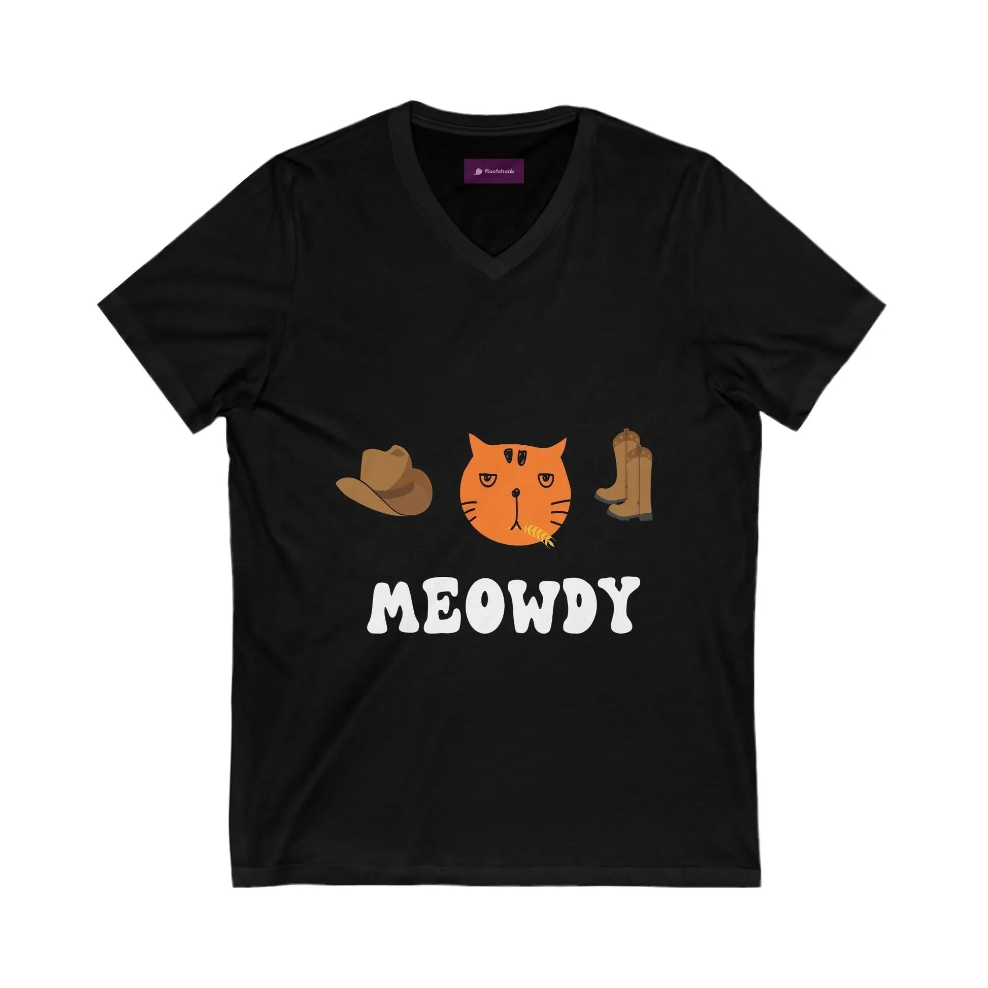 Howdy Cat V - Neck Tee, Cute Cat Graphic Tee - FloofChonk