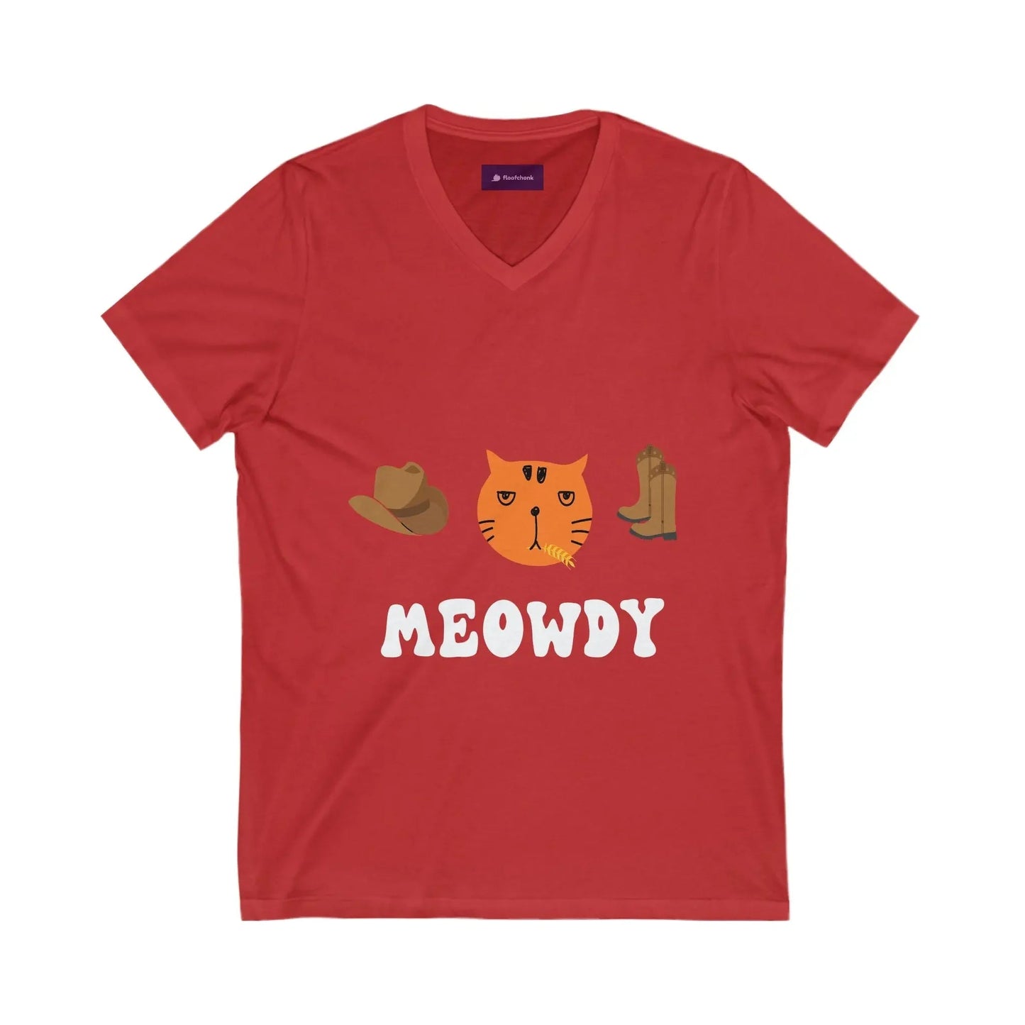 Howdy Cat V - Neck Tee, Cute Cat Graphic Tee - FloofChonk