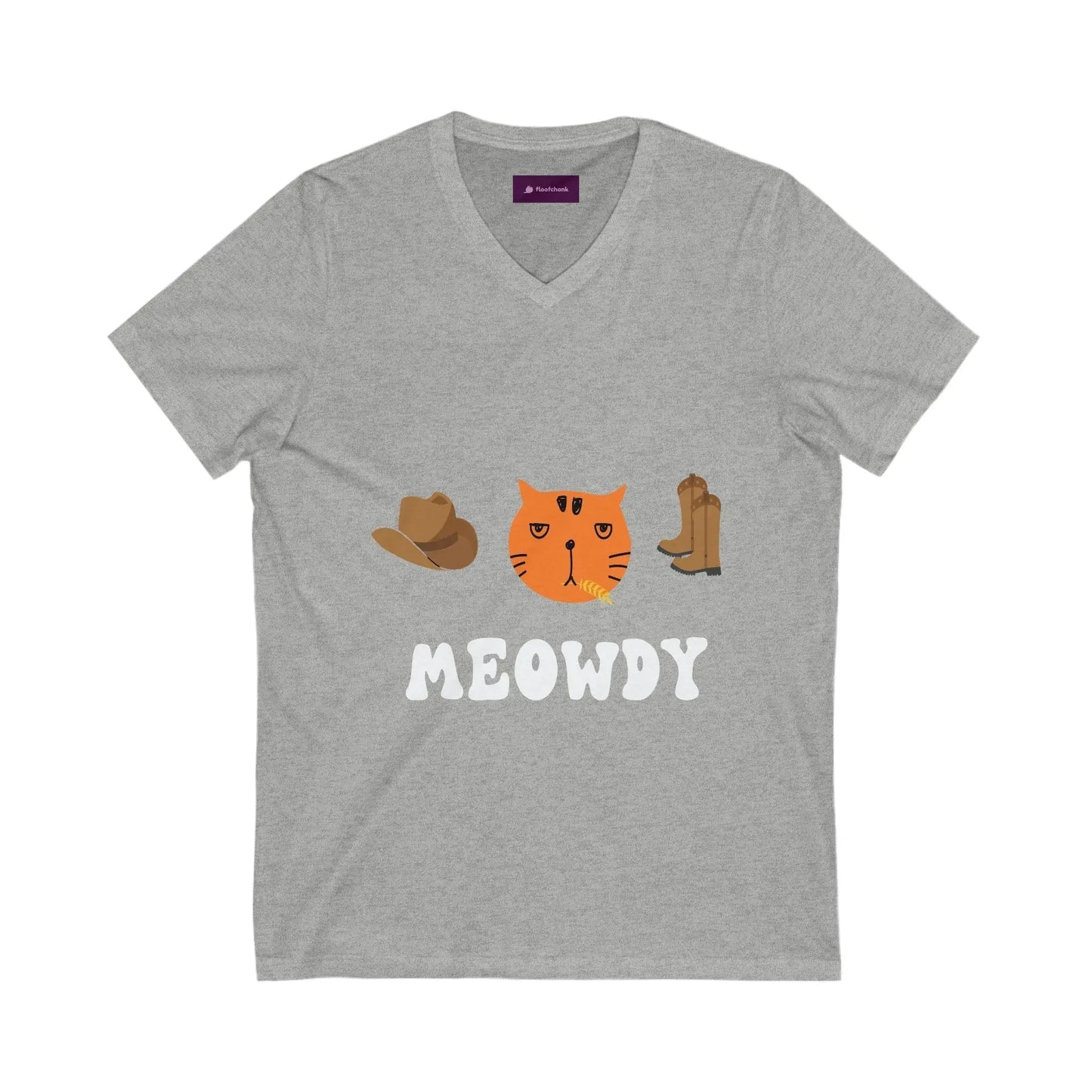 Howdy Cat V - Neck Tee, Cute Cat Graphic Tee - FloofChonk