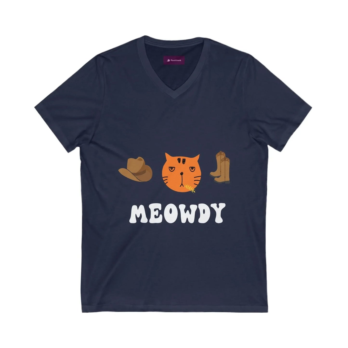 Howdy Cat V - Neck Tee, Cute Cat Graphic Tee - FloofChonk