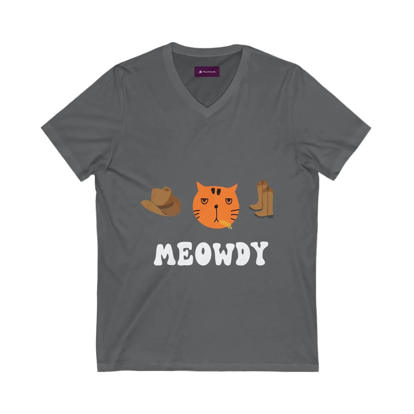 Howdy Cat V - Neck Tee, Cute Cat Graphic Tee - FloofChonk
