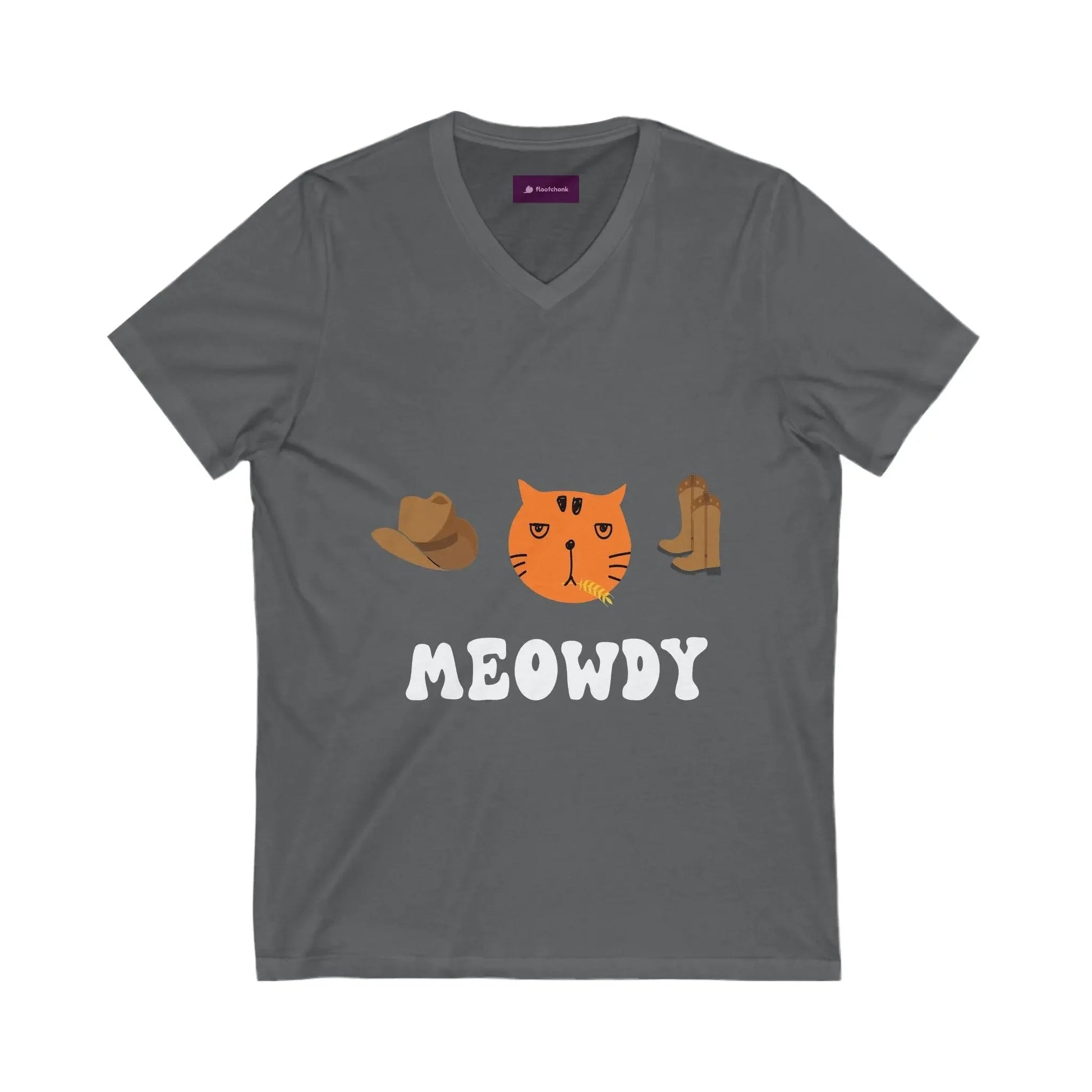 Howdy Cat V - Neck Tee, Cute Cat Graphic Tee - FloofChonk