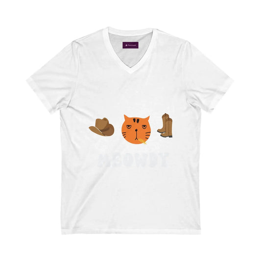 Howdy Cat V - Neck Tee, Cute Cat Graphic Tee - FloofChonk