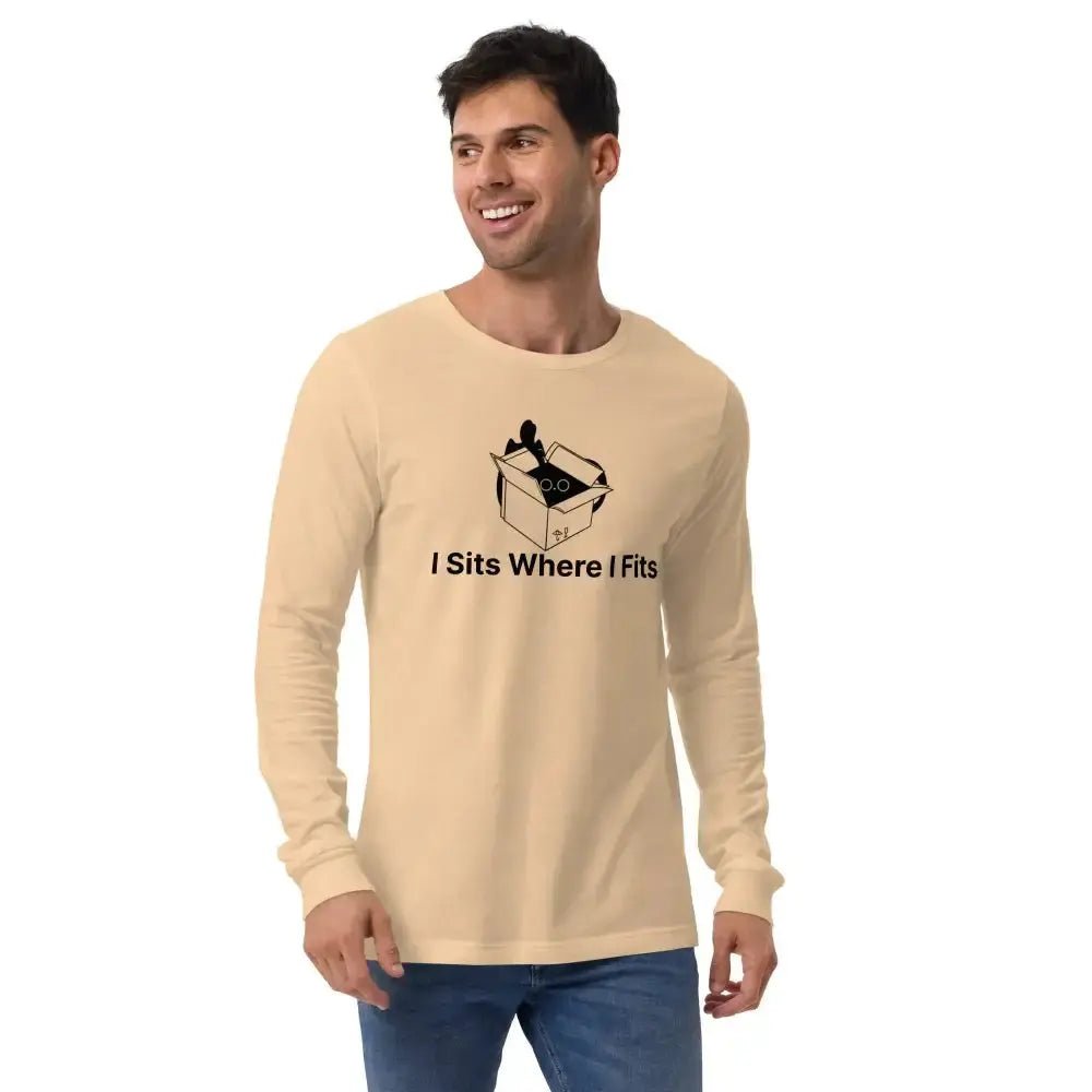I Sits Where I fits Funny Long Sleeve Tee for Cat Lovers - FloofChonk