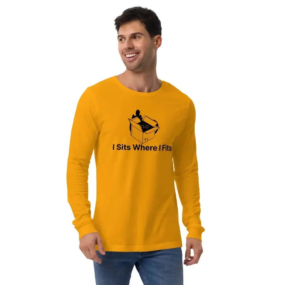 I Sits Where I fits Funny Long Sleeve Tee for Cat Lovers - FloofChonk