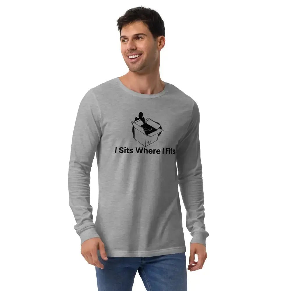 I Sits Where I fits Funny Long Sleeve Tee for Cat Lovers - FloofChonk