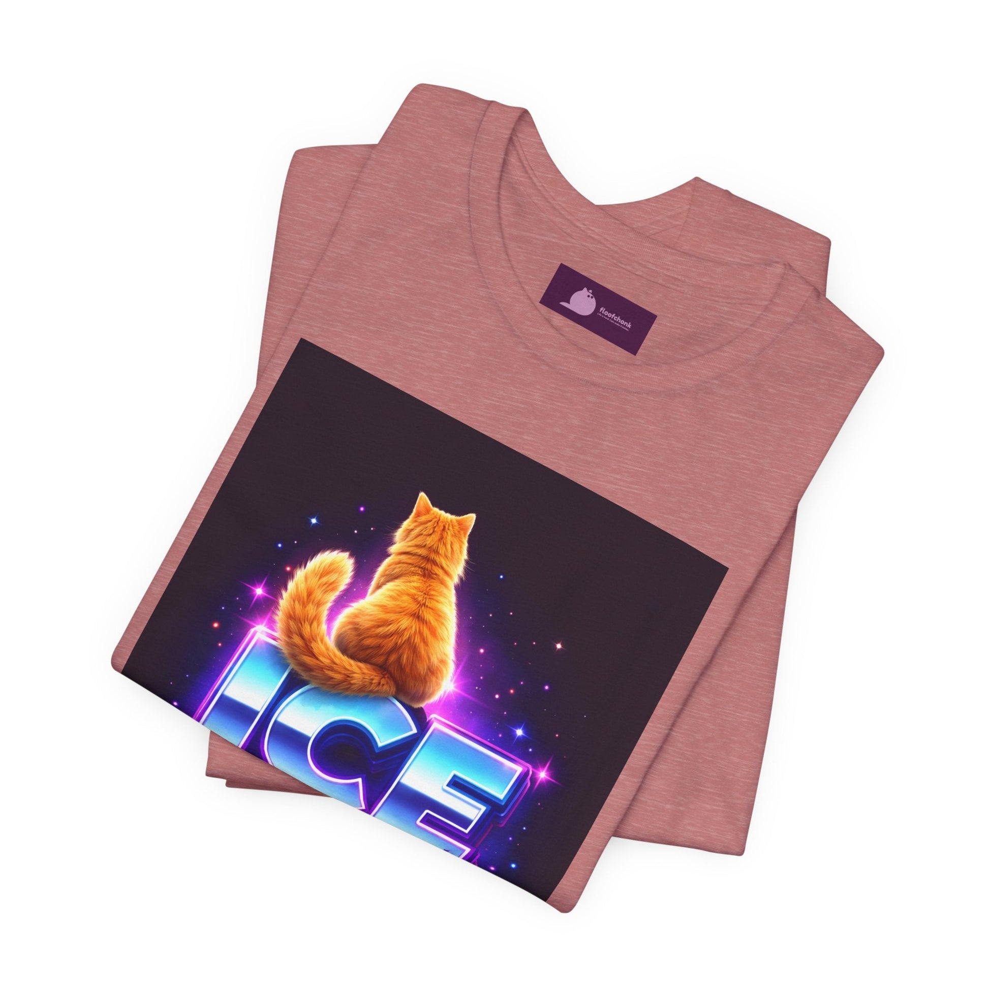 Ice Out Cat T‑Shirt — Retro Neon Graphic Tee with Cat & "ICE OUT" Design - FloofChonk