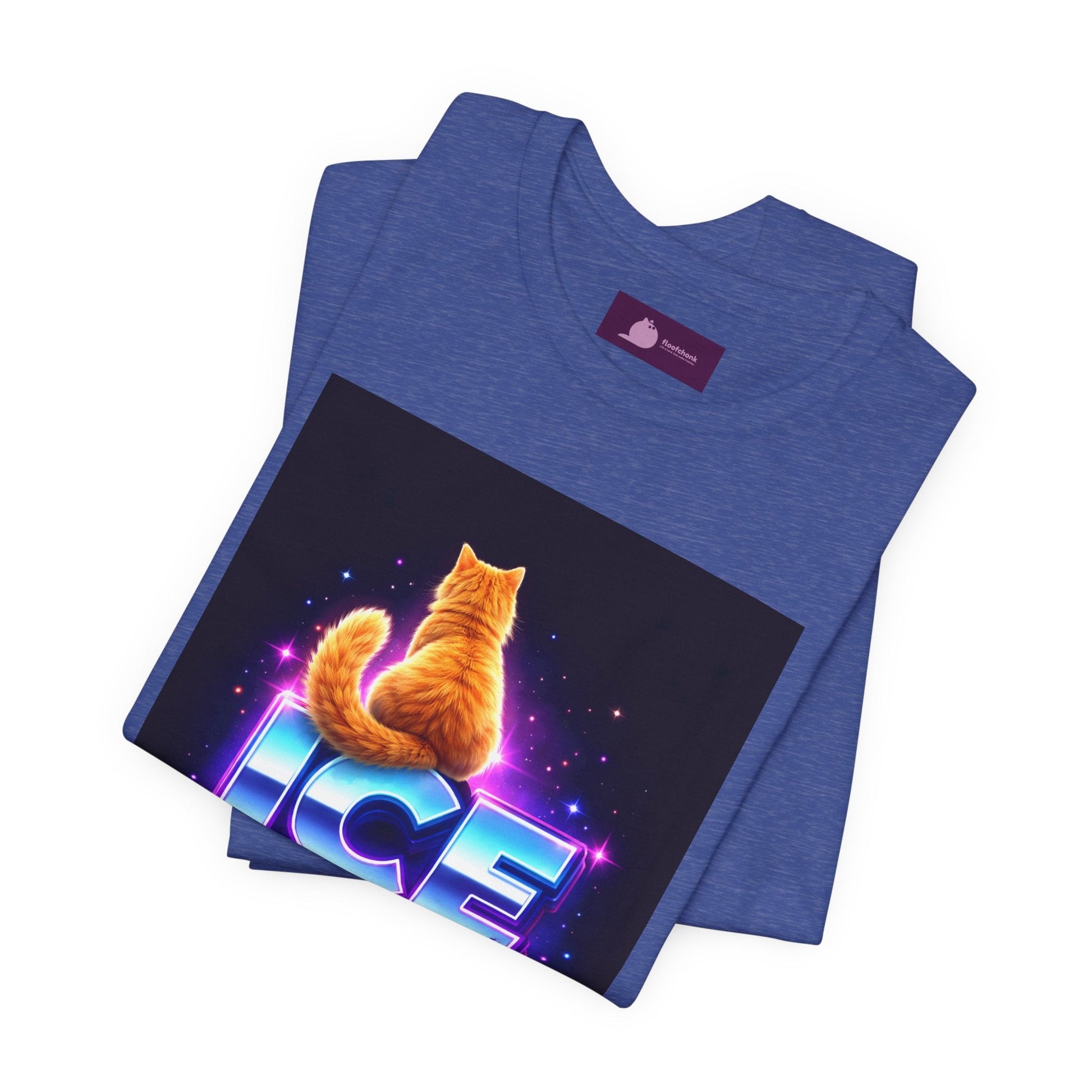 Ice Out Cat T‑Shirt — Retro Neon Graphic Tee with Cat & "ICE OUT" Design - FloofChonk