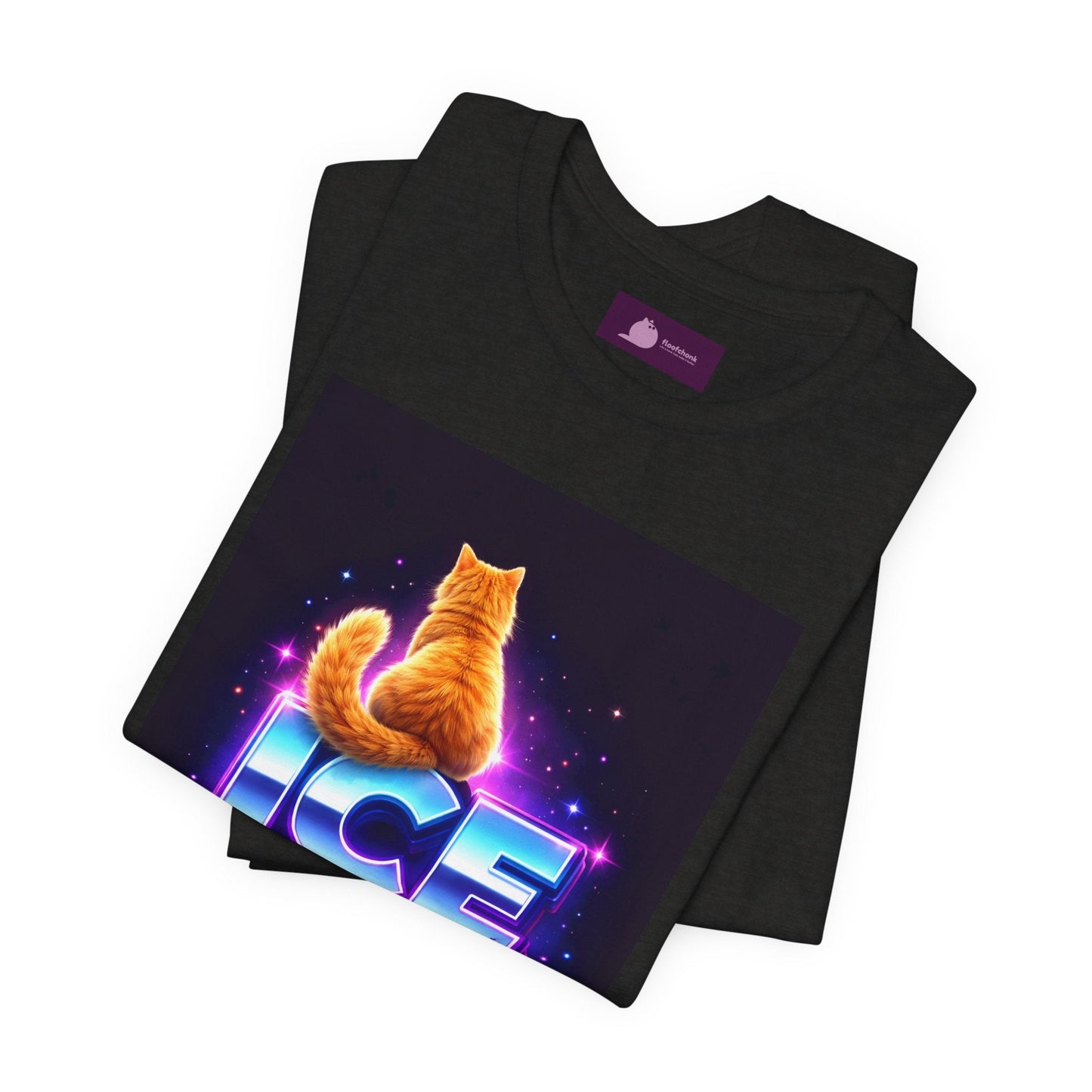 Ice Out Cat T‑Shirt — Retro Neon Graphic Tee with Cat & "ICE OUT" Design - FloofChonk