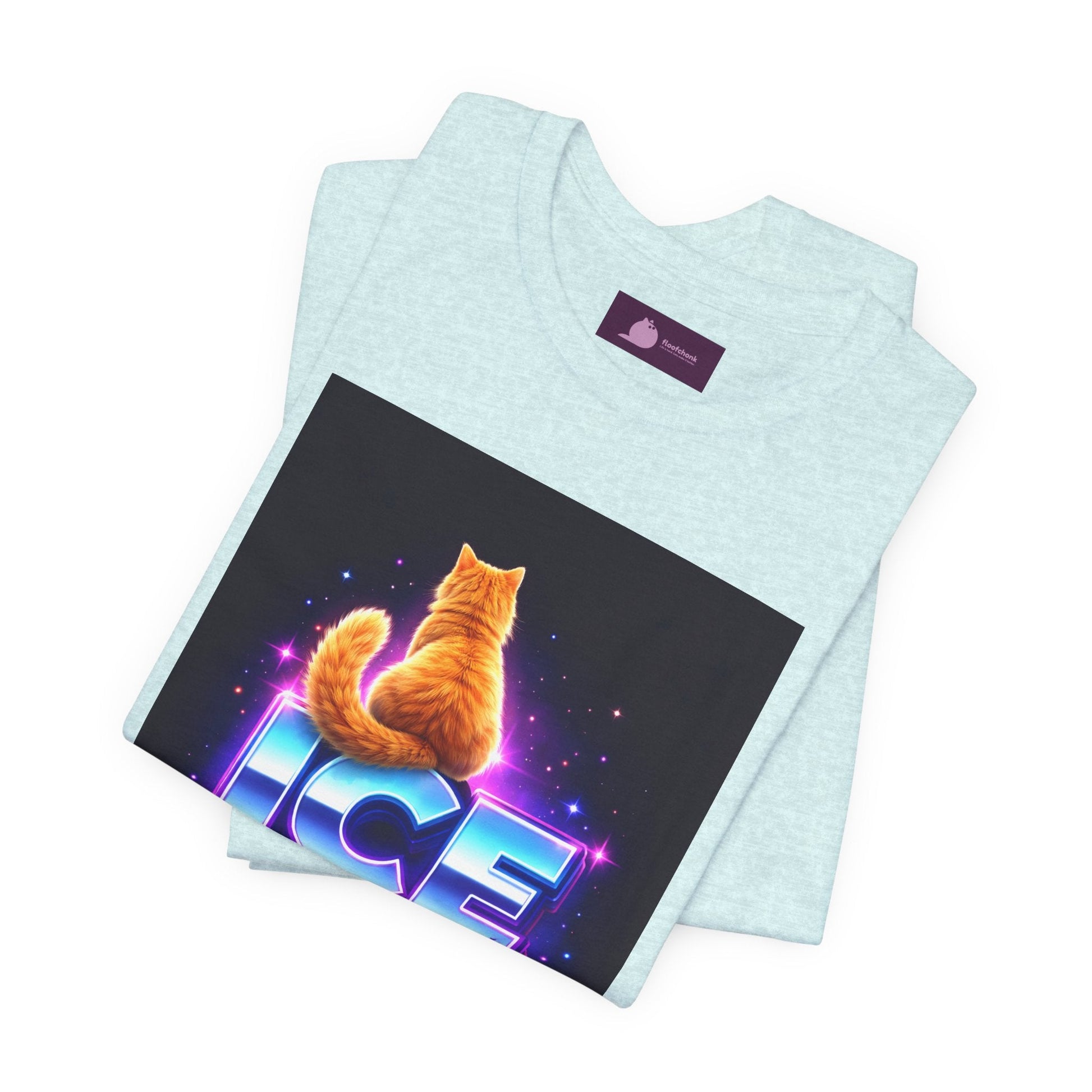 Ice Out Cat T‑Shirt — Retro Neon Graphic Tee with Cat & "ICE OUT" Design - FloofChonk
