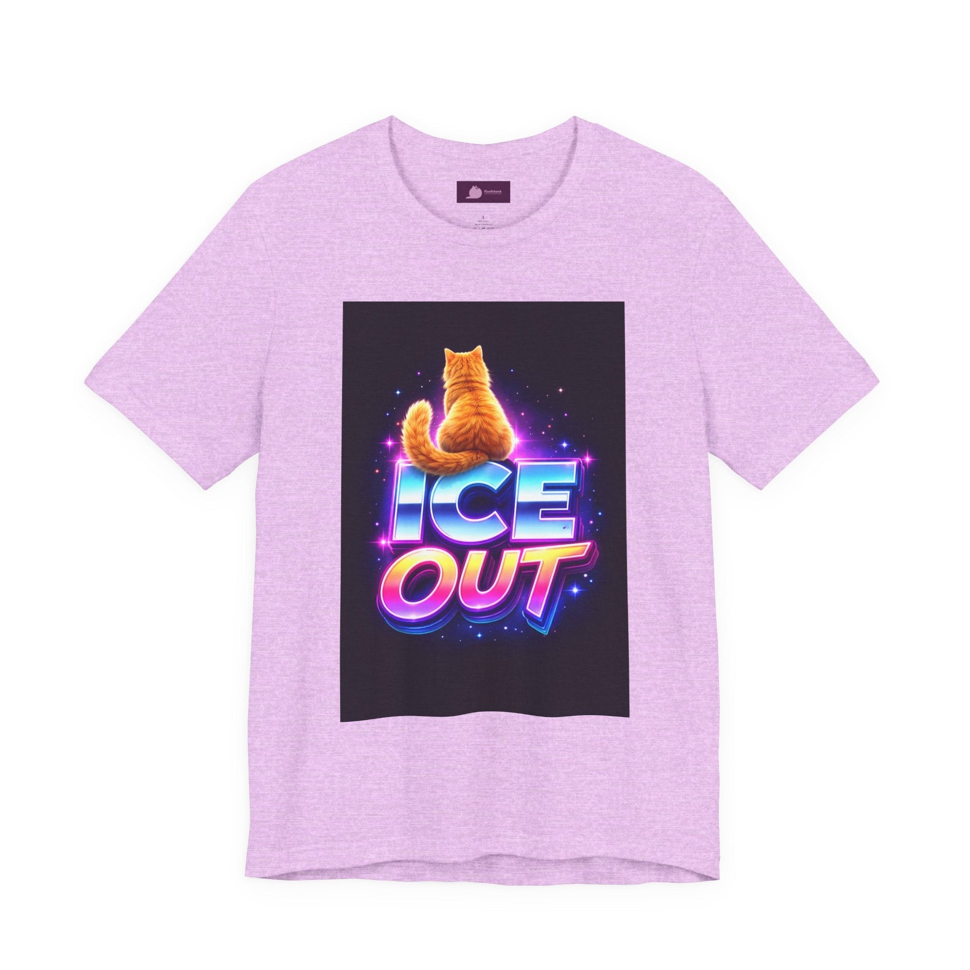 Ice Out Cat T‑Shirt — Retro Neon Graphic Tee with Cat & "ICE OUT" Design - FloofChonk