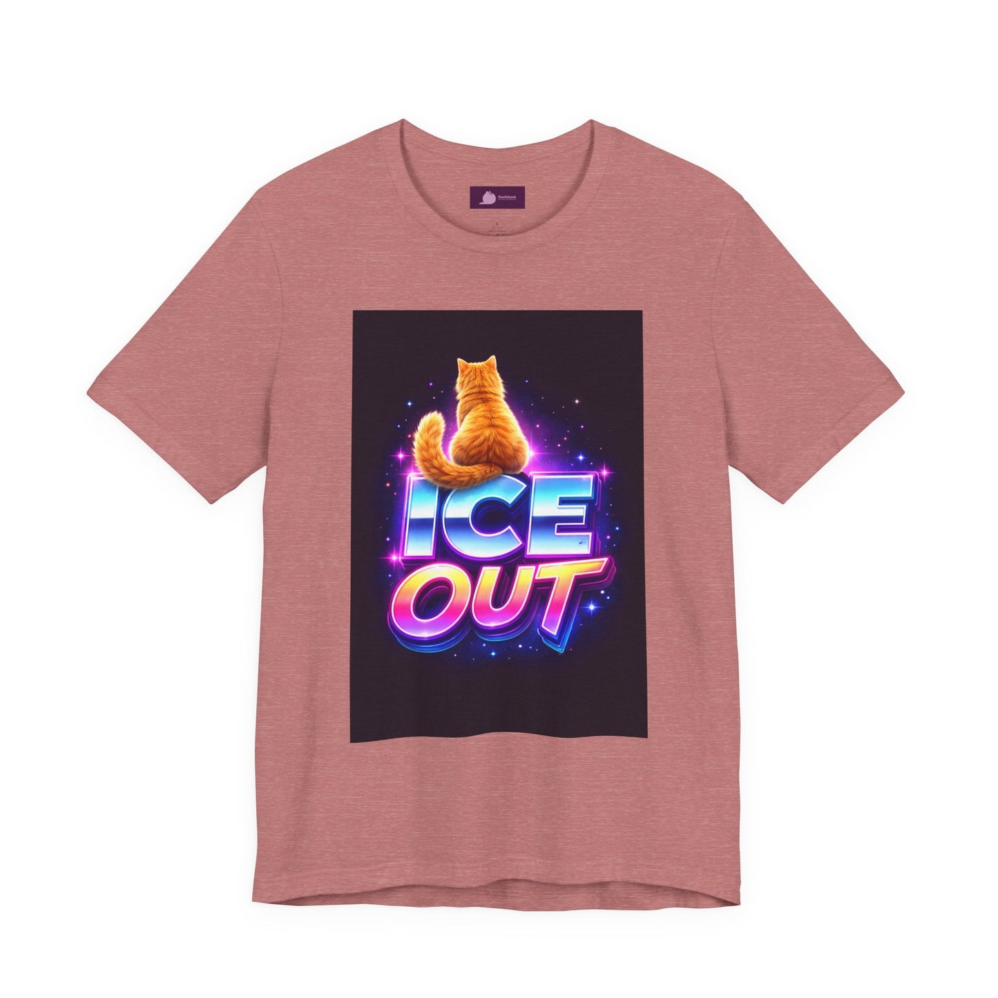 Ice Out Cat T‑Shirt — Retro Neon Graphic Tee with Cat & "ICE OUT" Design - FloofChonk