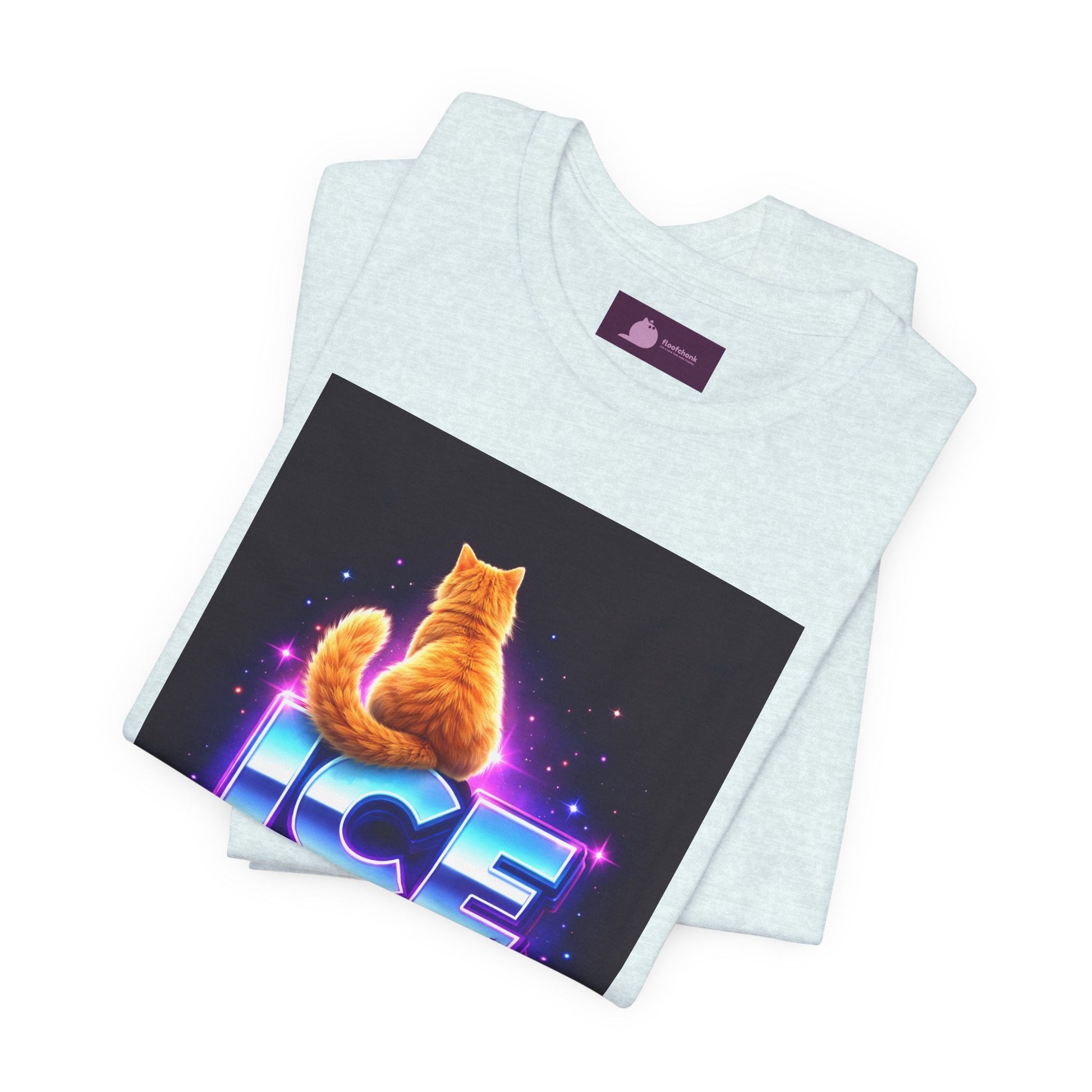 Ice Out Cat T‑Shirt — Retro Neon Graphic Tee with Cat & "ICE OUT" Design - FloofChonk