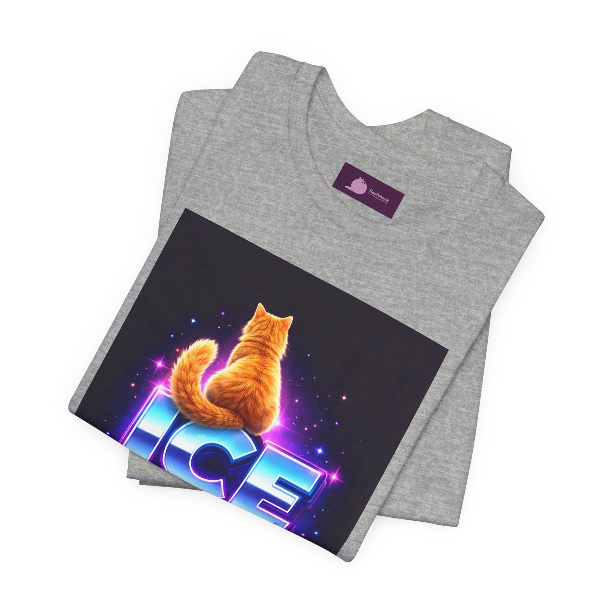 Ice Out Cat T‑Shirt — Retro Neon Graphic Tee with Cat & "ICE OUT" Design - FloofChonk