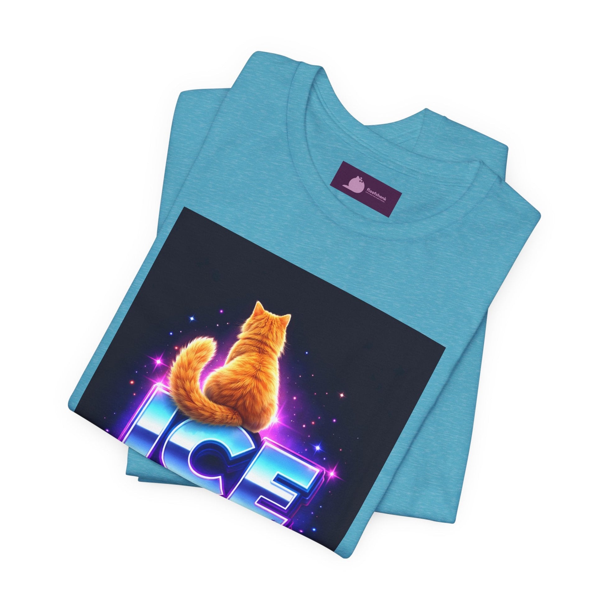 Ice Out Cat T‑Shirt — Retro Neon Graphic Tee with Cat & "ICE OUT" Design - FloofChonk