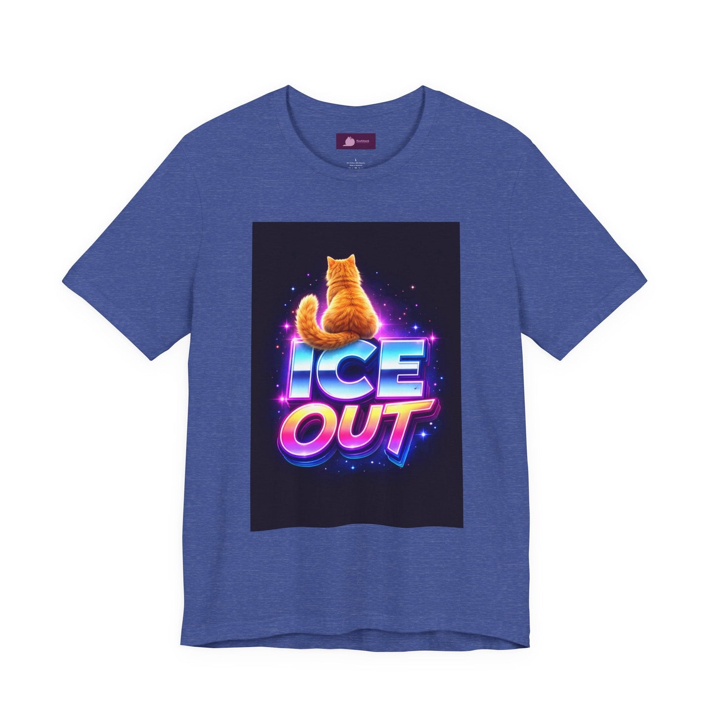 Ice Out Cat T‑Shirt — Retro Neon Graphic Tee with Cat & "ICE OUT" Design - FloofChonk