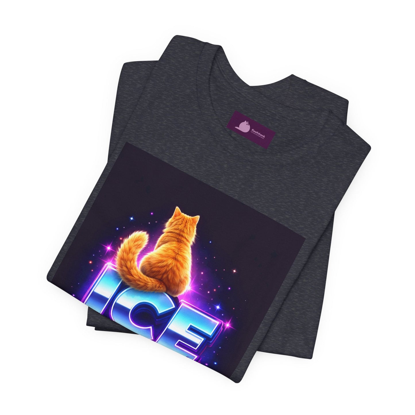 Ice Out Cat T‑Shirt — Retro Neon Graphic Tee with Cat & "ICE OUT" Design - FloofChonk