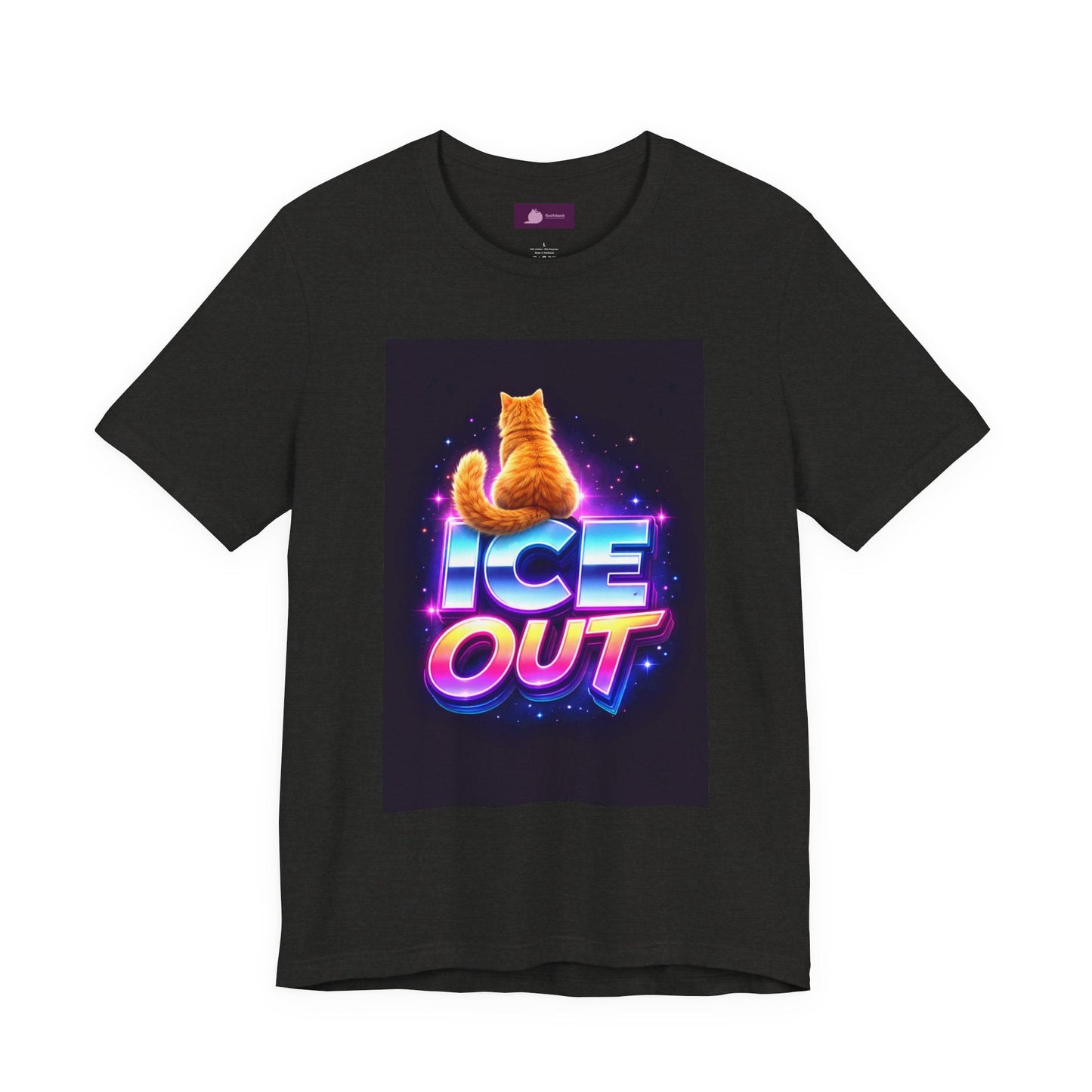 Ice Out Cat T‑Shirt — Retro Neon Graphic Tee with Cat & "ICE OUT" Design - FloofChonk