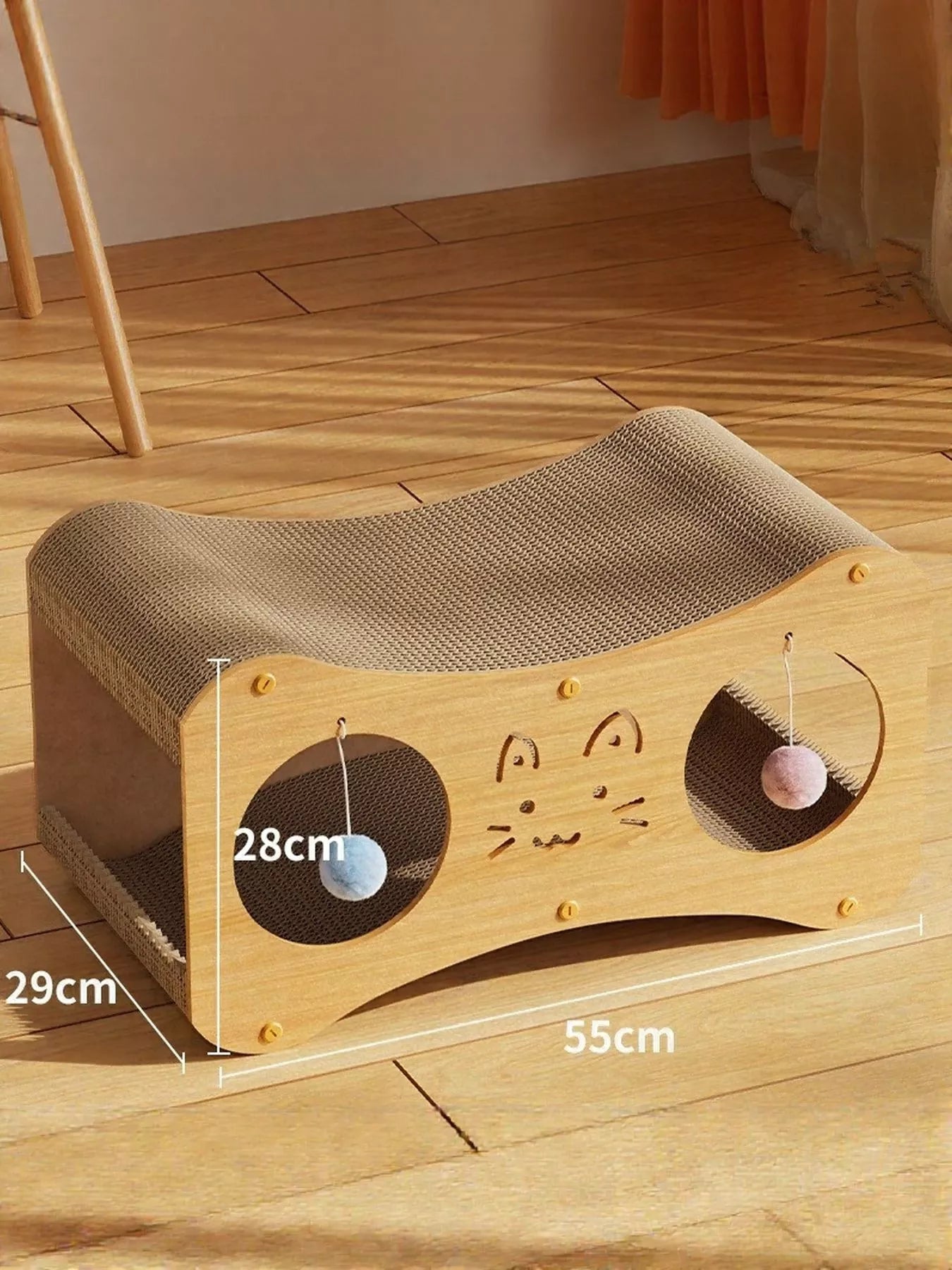 Interactive Cat Scratcher Lounge Bed with Toy Balls - FloofChonk