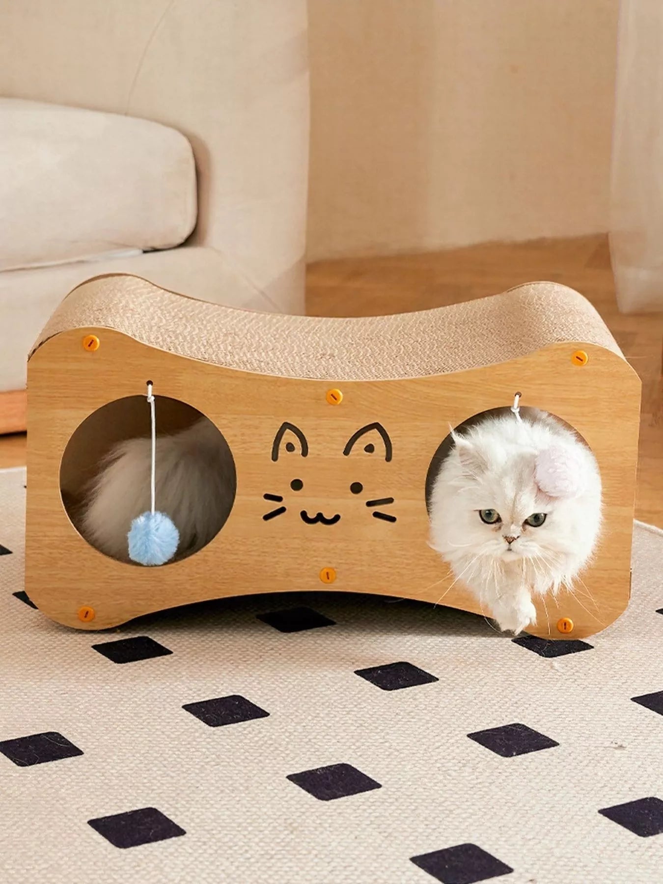 Interactive Cat Scratcher Lounge Bed with Toy Balls - FloofChonk